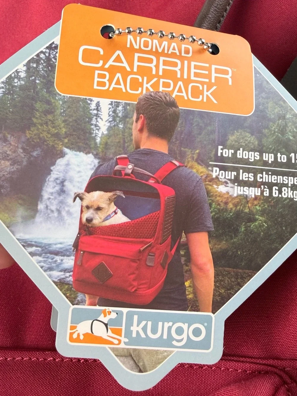 Kurgo Cranberry Red Travel Pet Backpack with Brown Trim